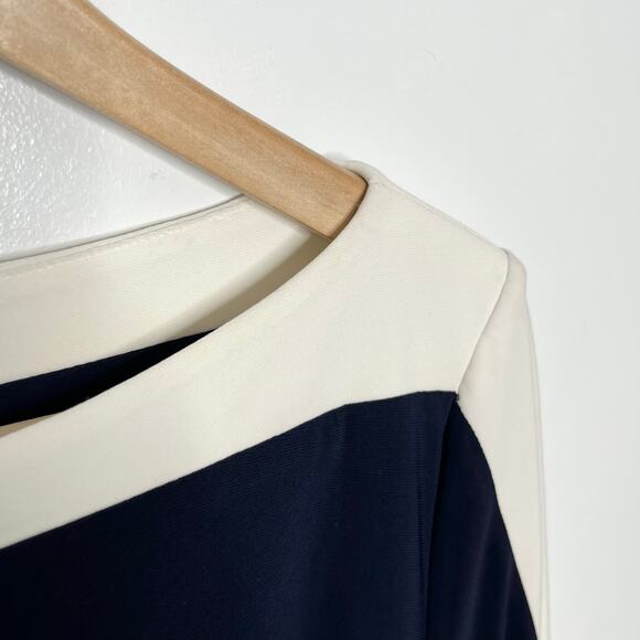 Lauren Ralph Lauren Womens Sheath Dress 14P Navy Cream Color Block Layered - Picture 12 of 15